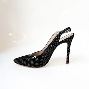 $499 Marc Ellis Suede Black White Polka Dot Slingback Pumps High Heel 40IT